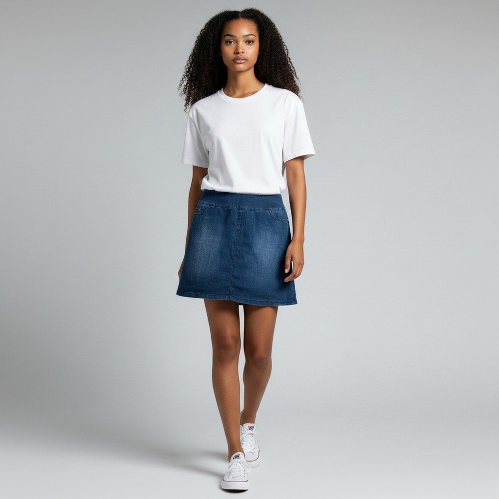S.C. & CO. Denim Skort Large Blue Stretch Pull On Built-in Shorts Mini Skirt